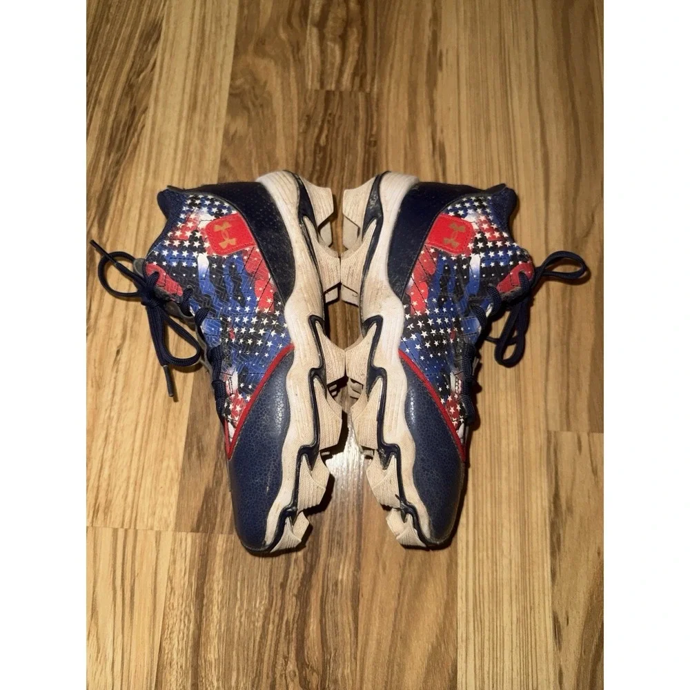 Under Armour Boys 4Y 4 Harper RM 9 Molded‎ Baseball Cleats Red White Blue USA